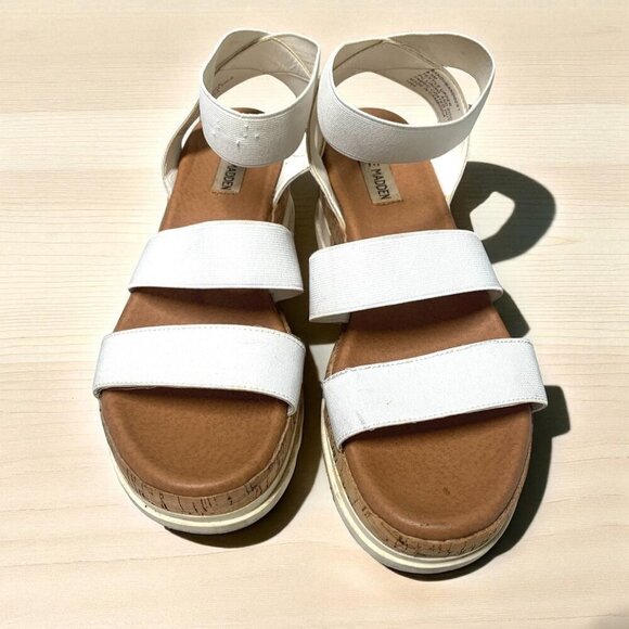 Steve Madden Womens White Platform Sandals 8.5M Cork Sole Elastic Straps Comfort - Picture 3 of 8